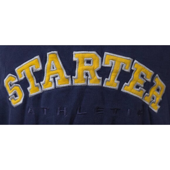 VTG Starter Mens Large Blue Heavyweight Embroidered Spellout Sleeveless Hoodie - Picture 4 of 12